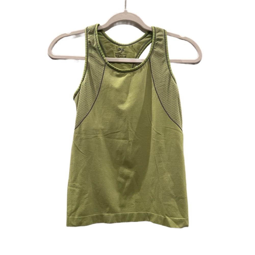 Pro-Fit Seamless Tagless Green Tank Top Built-in Bra, Racerback, Women’s Medium